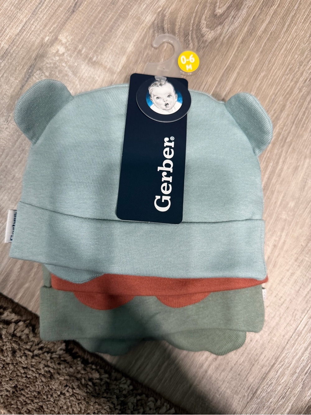 Gerber Baby Bear Ear Hat & Mitten Set in Mint and Coral Accent